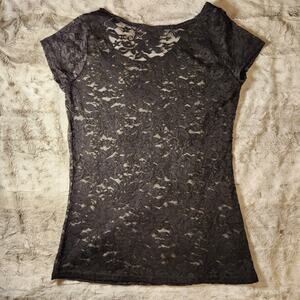 Rue21 Black Lace Y2k Sheer Short Sleeve Shirt Blouse Size M